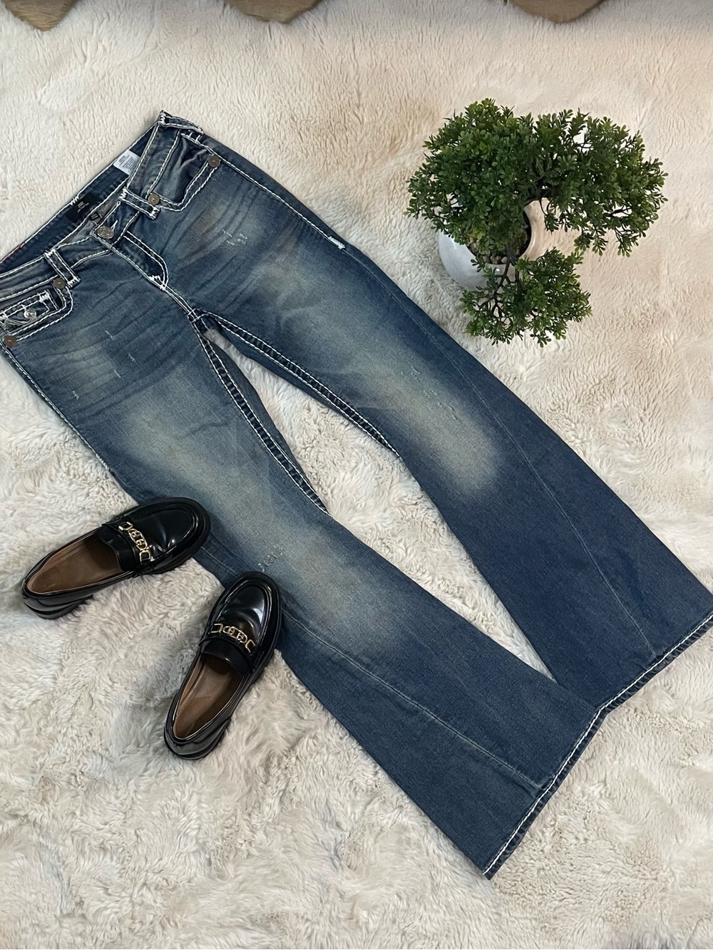 True Religion Joey Super T Low Rise Flare Denim Jeans - W28